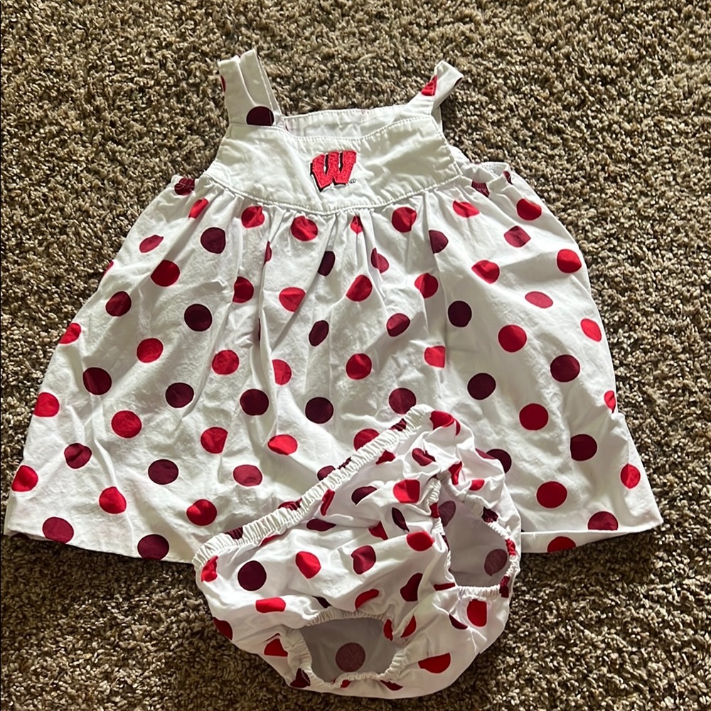 Wisconsin Badgers Polka Dot Kids Dress Set - Red and White